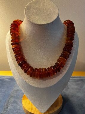 Faux Amber Bead Necklace - Various Shades of Cognac Brown